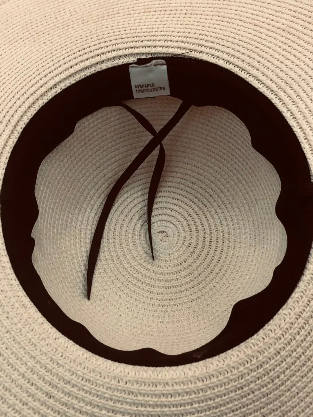 Vintage Straw Sun Hat w/ Black Ribbon – Wide Brim Cloche Style Neutral Beige